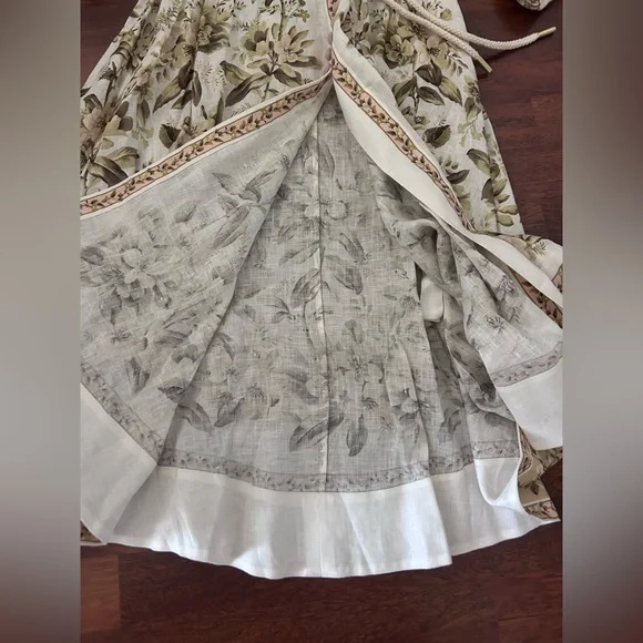NWT Zimmermann Golden Floral Long Sleeve Buttons Linen Dress 0 US4 - Picture 10 of 17